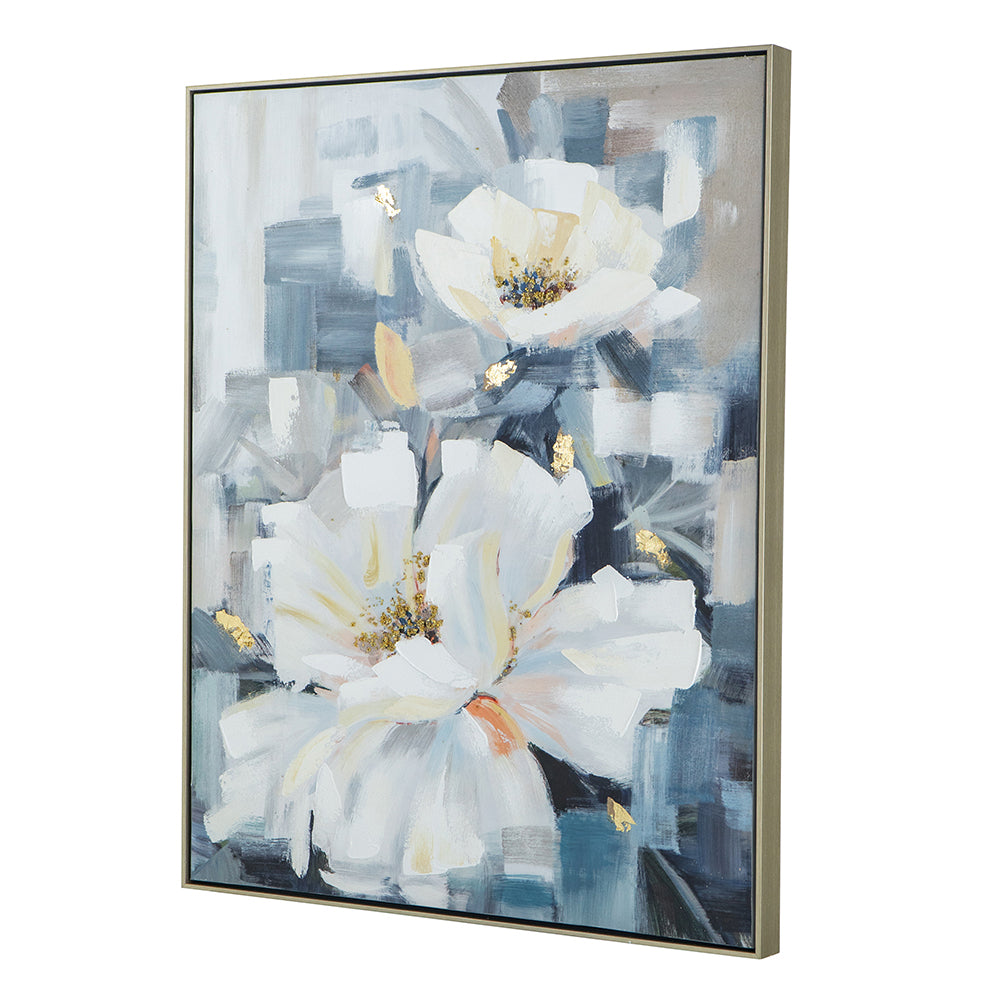 32.5" x 40" Large Rectangle Framed Wall Art Flower blue-canvas