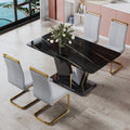 Modern Minimalist Rectangular Dining Table, 0.4 Inch Thick, With A Black Imitation Marble Pattern Desktop And Black Mdf Legs. Suitable For Kitchen And Restaurant 63''*35.4''X30