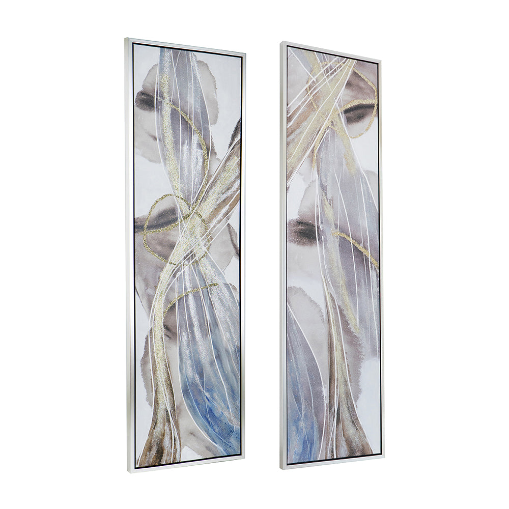 Set of 2 Elongated Modern Abstract Oil Paintings, Wall multicolor-polyester