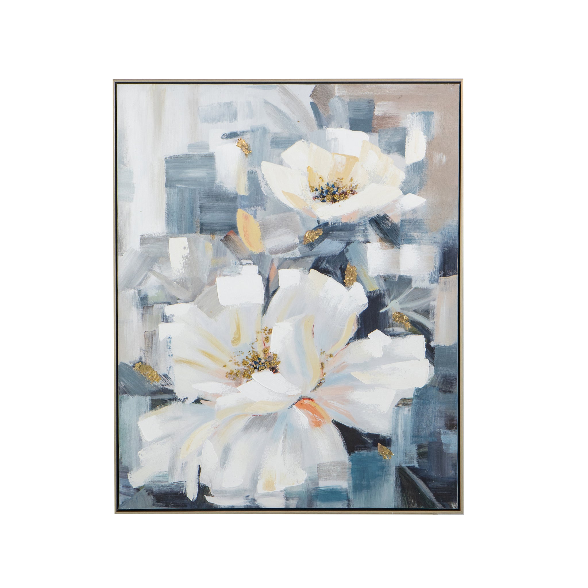 32.5" x 40" Large Rectangle Framed Wall Art Flower blue-canvas