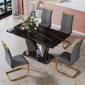 Modern Minimalist Rectangular Dining Table, 0.4 Inch Thick, With A Black Imitation Marble Pattern Desktop And Black Mdf Legs. Suitable For Kitchen And Restaurant 63''*35.4''X30