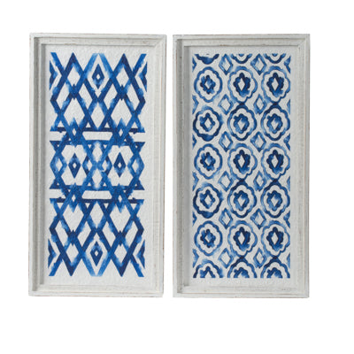 Set of 2 Blue and White Hanging Sculptures, Modern white+blue-wood