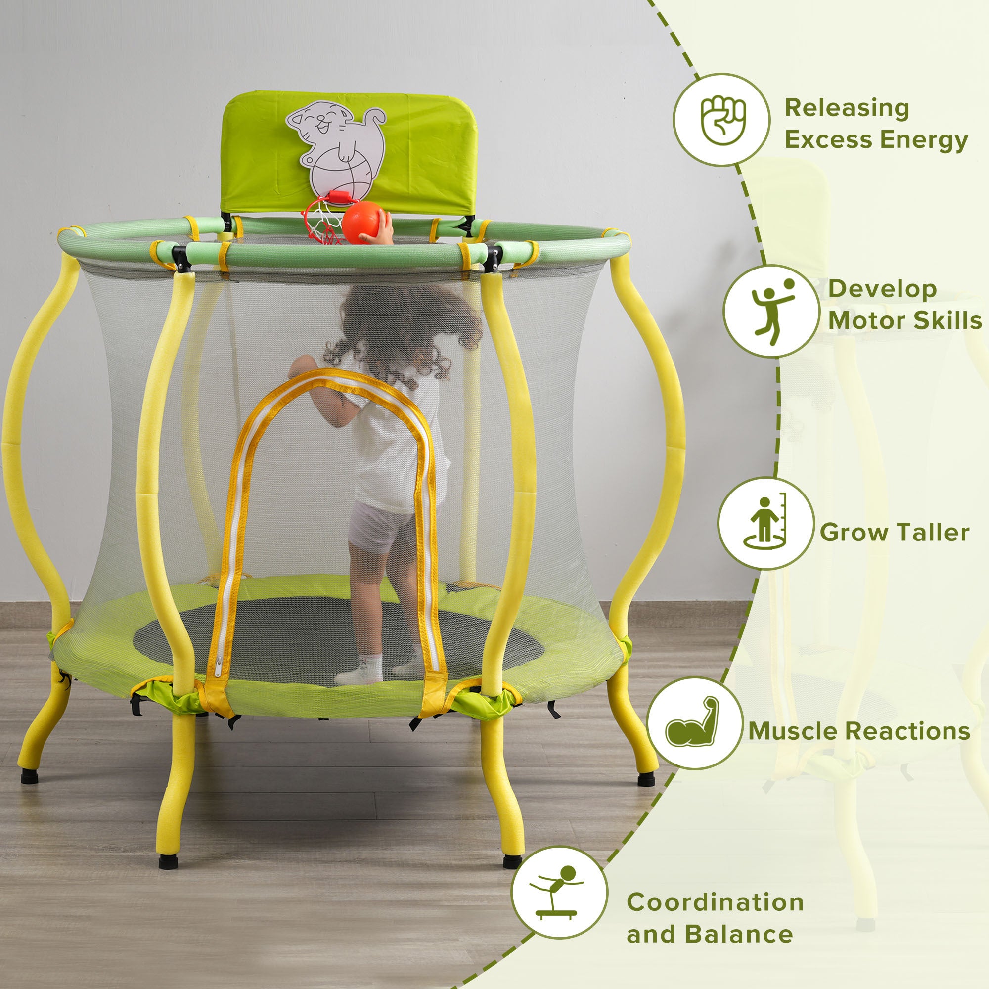 4FT Trampoline for Kids 48" Indoor Mini Toddler light yellow-metal