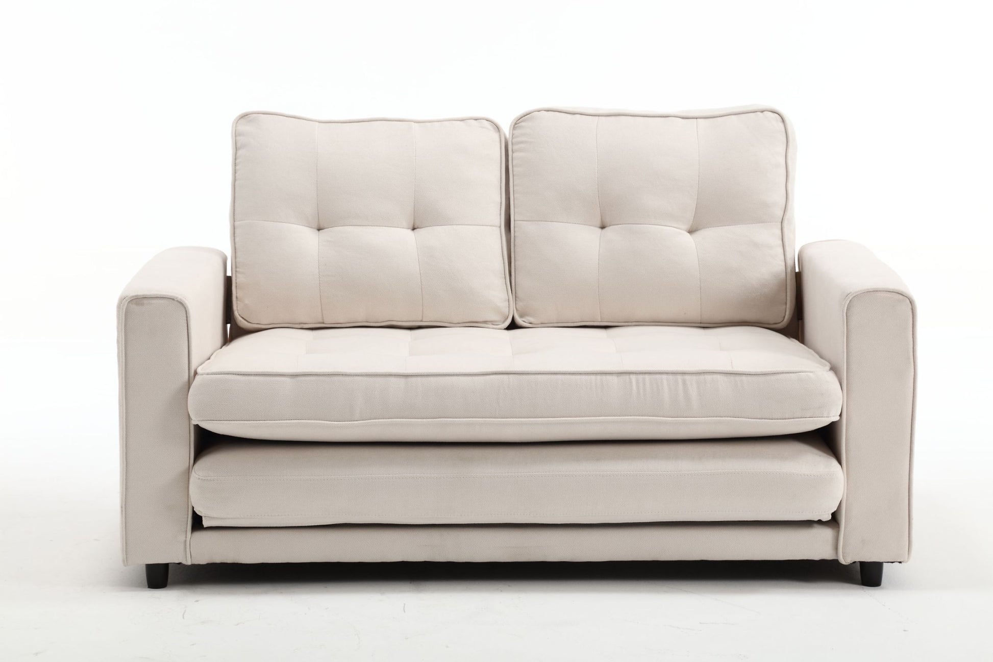 3 Fold Sofa,Convertible Futon Couch Sleeper Sofabed,Space Saving Seat,Pull Out Couch Bed For Living Room,Dark Gray & Light Gray & Beige,Velvet Linen Fabric Beige Velvet Wood Primary Living Space Medium Soft Loose Back Modern Square Arms Velvet 2 Seat