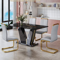 Modern Minimalist Rectangular Dining Table, 0.4 Inch Thick, With A Black Imitation Marble Pattern Desktop And Black Mdf Legs. Suitable For Kitchen And Restaurant 63''*35.4''X30