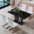 Modern Minimalist Rectangular Dining Table, 0.4 Inch Thick, With A Black Imitation Marble Pattern Desktop And Black Mdf Legs. Suitable For Kitchen And Restaurant 63''*35.4''X30