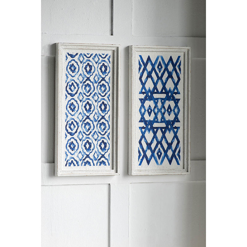 Set of 2 Blue and White Hanging Sculptures, Modern white+blue-wood