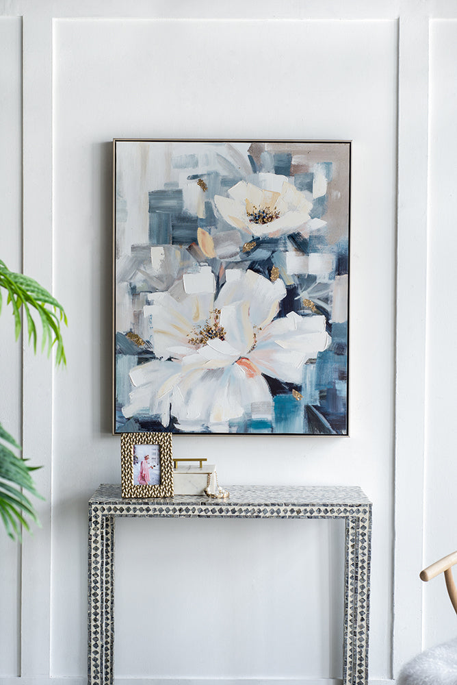 32.5" X 40" Large Rectangle Framed Wall Art Flower Canvas Print, Home Decor For Living Room Kitchen Foyer Office Blue Canvas