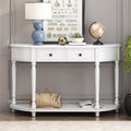 Retro Circular Curved Design Console Table With Open Style Shelf Solid Wooden Frame And Legs Two Top Drawers White, Old Sku: Wf298768Aak White Solid Wood