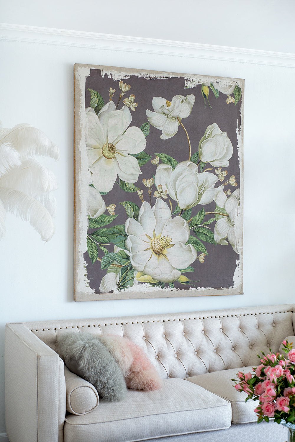 48" x 60" Large Botanical Wall Art Prints, Home Decor white+gray-mdf