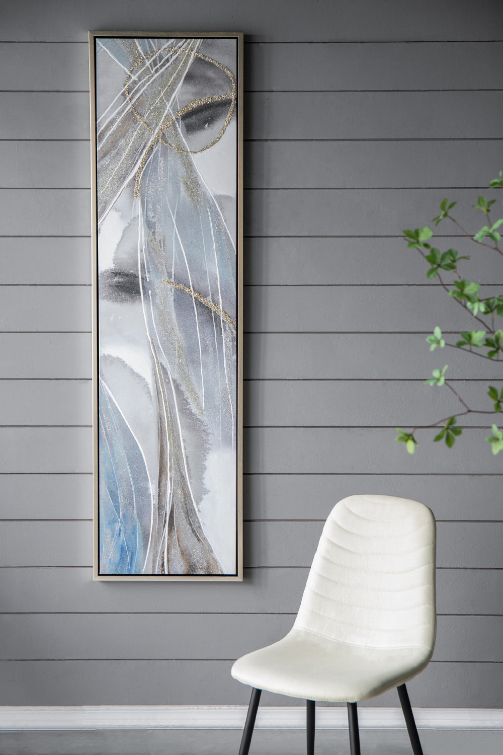 Set of 2 Elongated Modern Abstract Oil Paintings, Wall multicolor-polyester