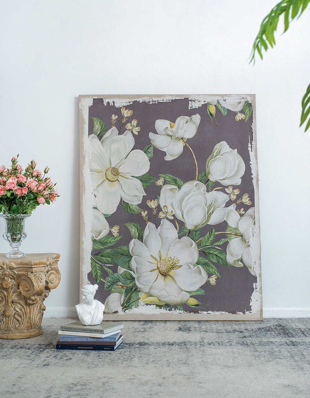 48" x 60" Large Botanical Wall Art Prints, Home Decor white+gray-mdf