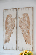 Set Of 2 Feather Wing Wall Panels With Distressed White Finish, Rectangle Hanging Wall Art, 42