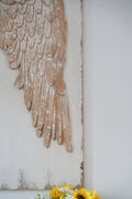 Set Of 2 Feather Wing Wall Panels With Distressed White Finish, Rectangle Hanging Wall Art, 42