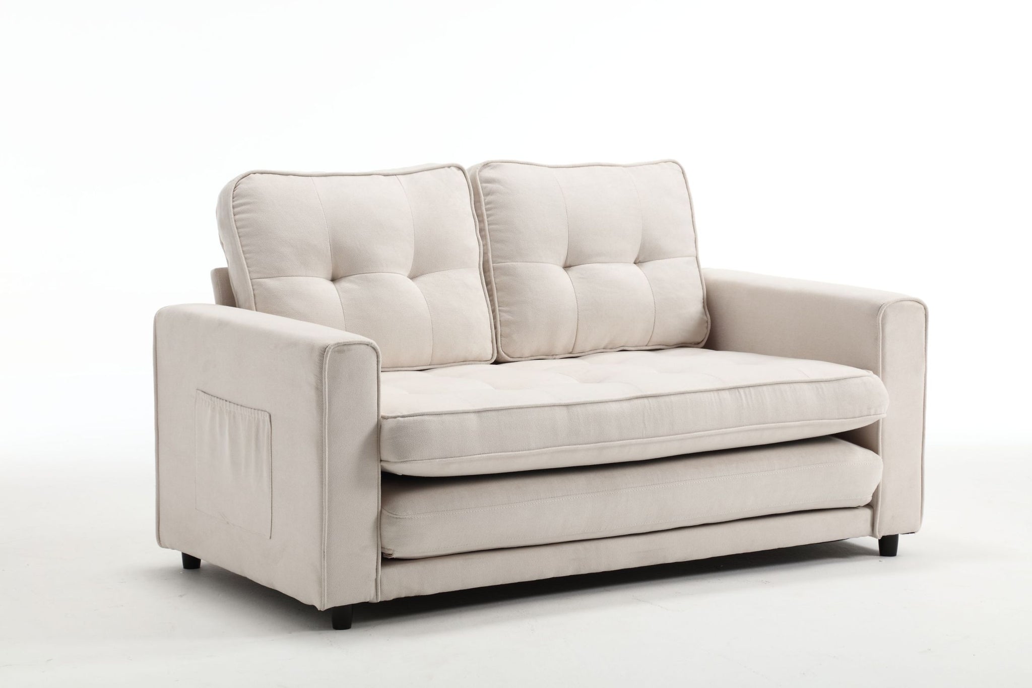3 Fold Sofa,Convertible Futon Couch sleeper beige-velvet-wood-primary living