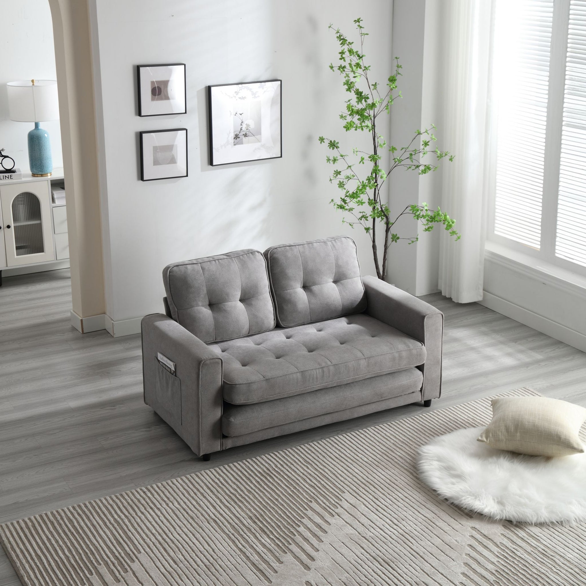 3 Fold Sofa,Convertible Futon Couch sleeper light gray-velvet-wood-primary living