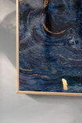 Set Of 2 Blue And Gold Framed Art Panels, Unique Marbled Design, 30.5