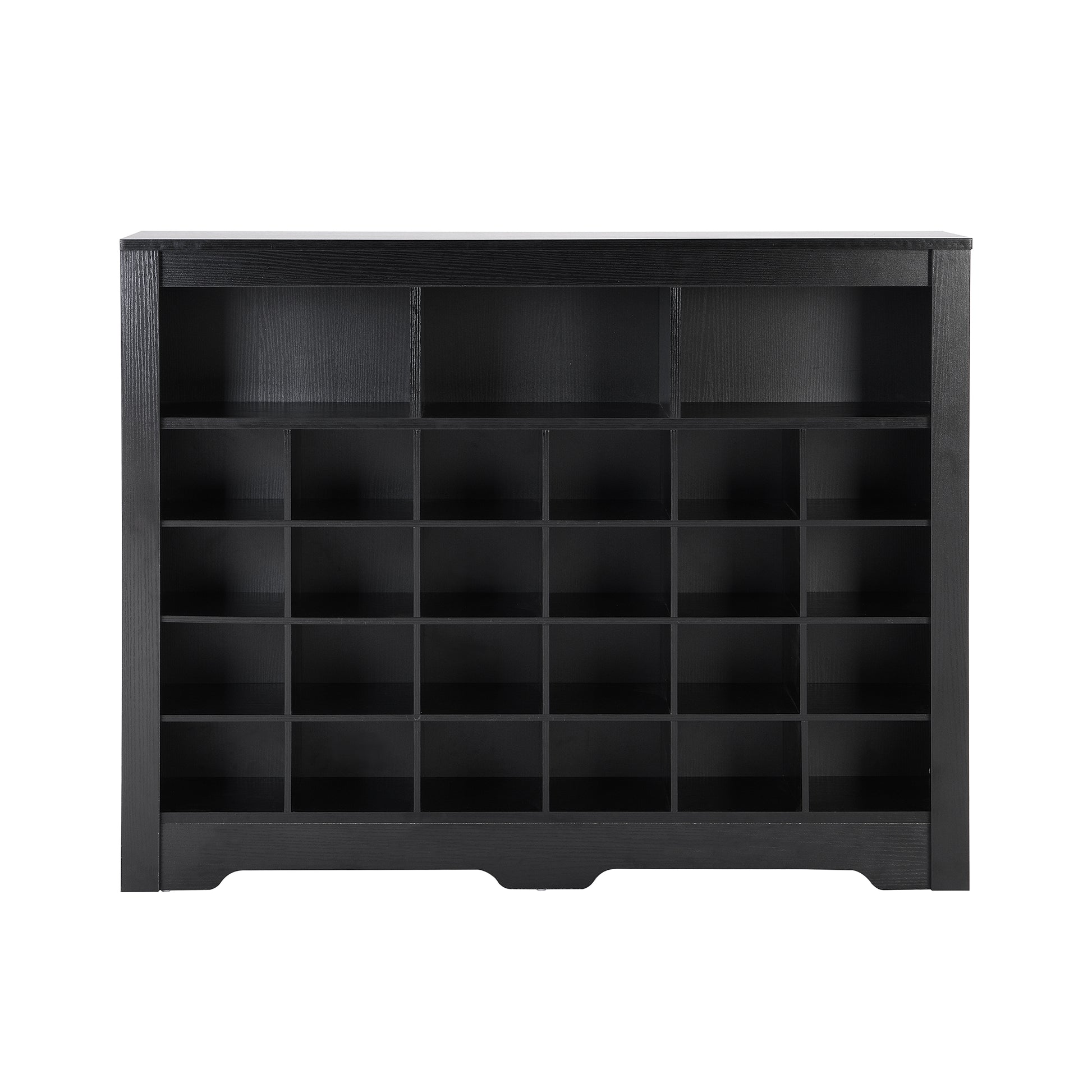 Sleek Design 24 Shoe Cubby Console, Modern Shoe Cabinet With Curved Base, Versatile Sideboard With High Quality For Hallway, Bedroom, Living Room, Black Freestanding Black Primary Living Space Particle Board