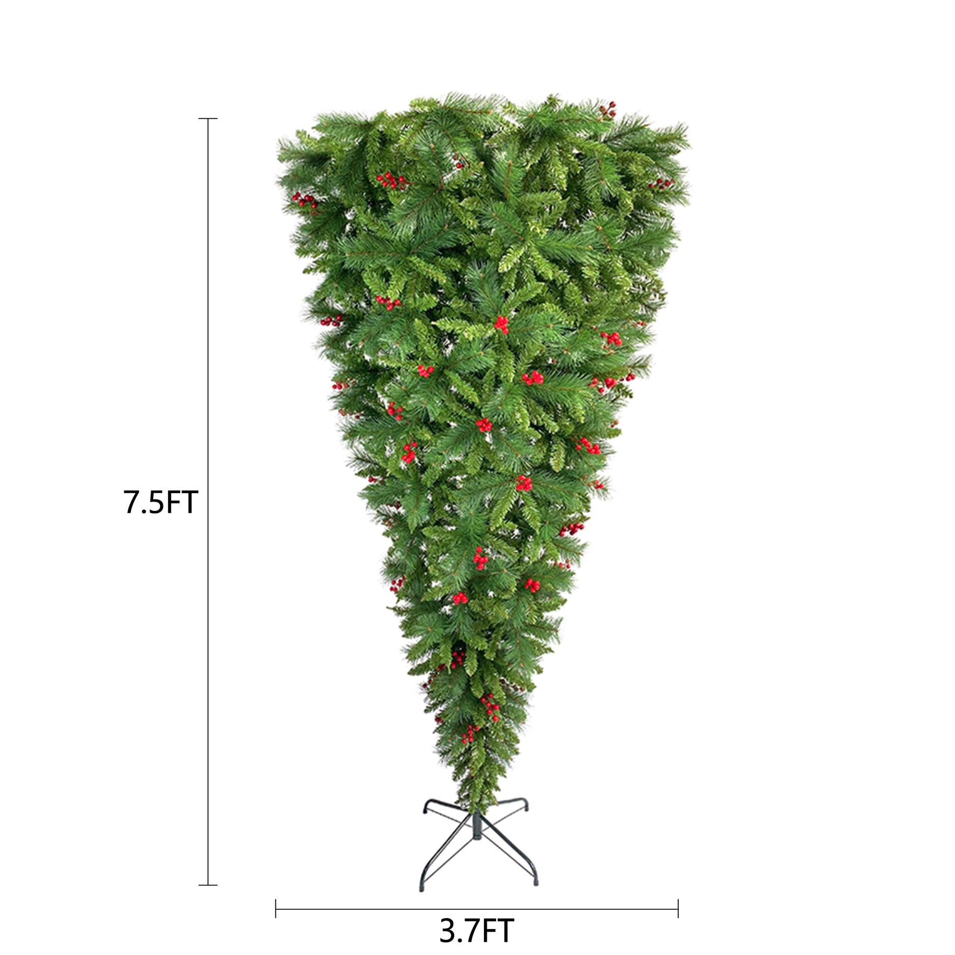 7.5 Ft Upside Down Christmas Tree With Artificial Berries And Santa'S Legs, Pvc Pine Needles, Artificial Holiday Christmas Pine Tree Green Pvc