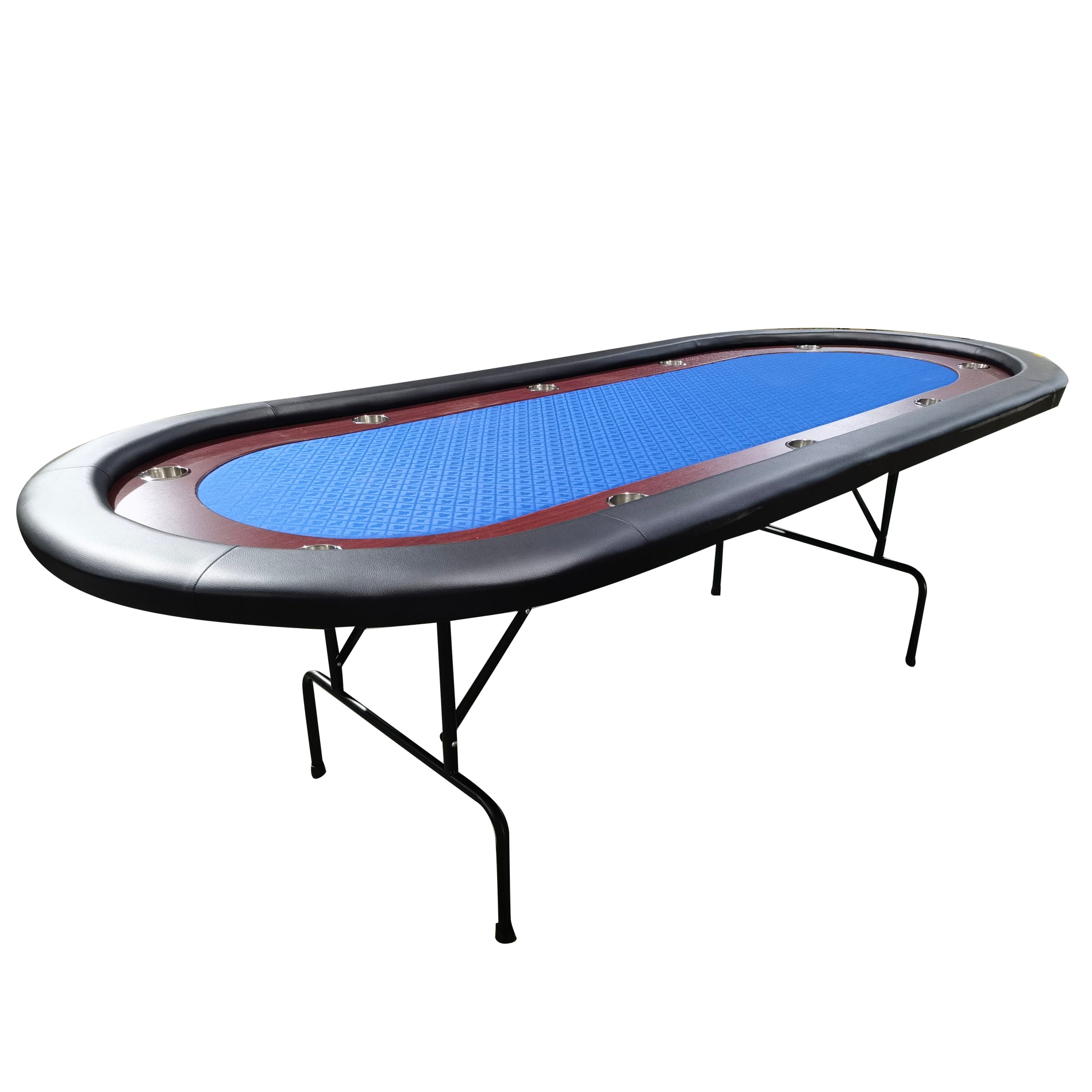 96" Light Series Folding Wooden Racetrack Blue Felt Foldable Poker Table Blue Modern Metal & Wood