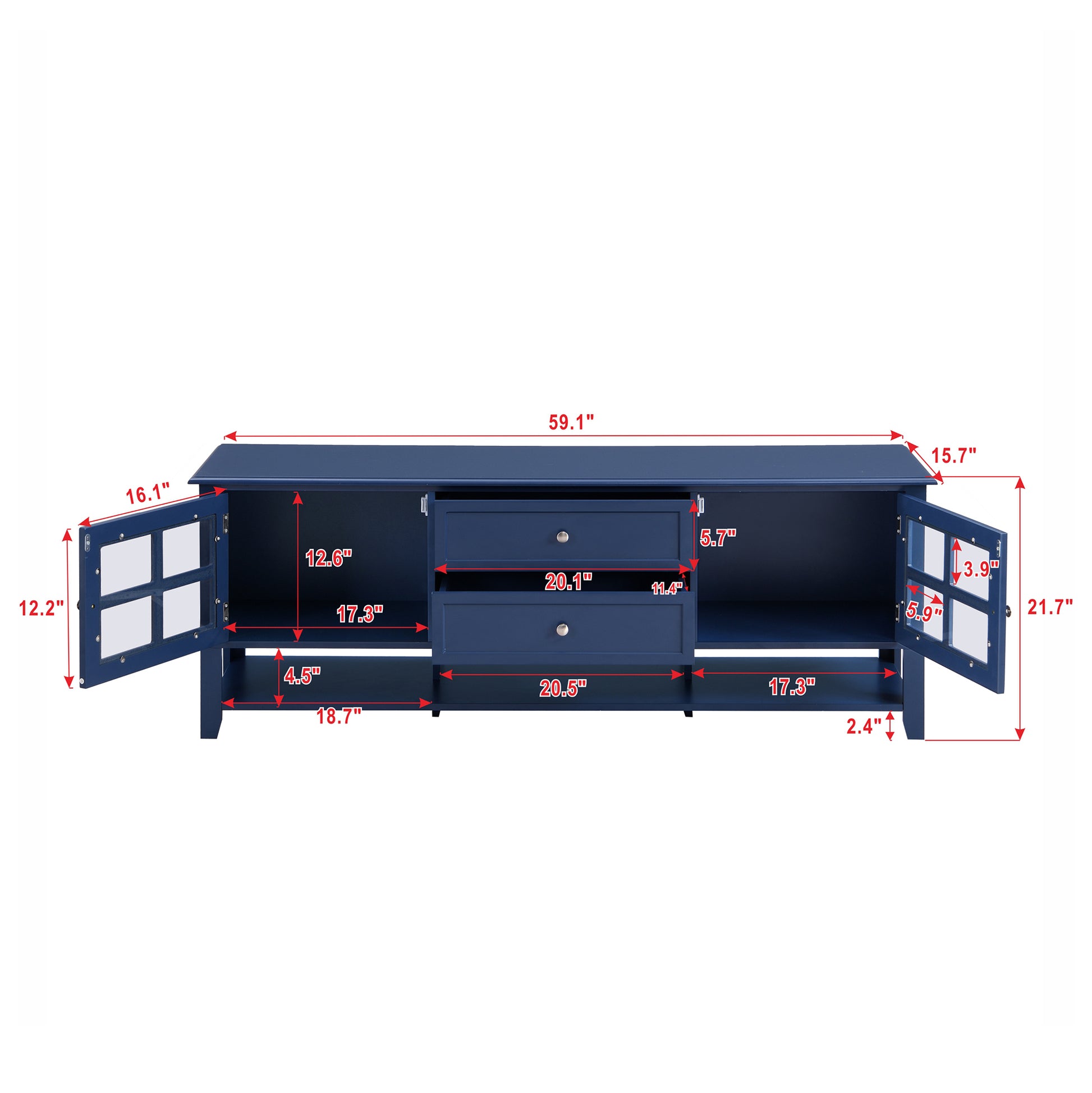 Tv Stand For Tvs Up To 60'', Entertainment Center With Multifunctional Storage Space, Tv Cabinet With Modern Design, Media Console For Living Room, Bedroom Blue 50 59 Inches 50 59 Inches 60 Inches Mdf