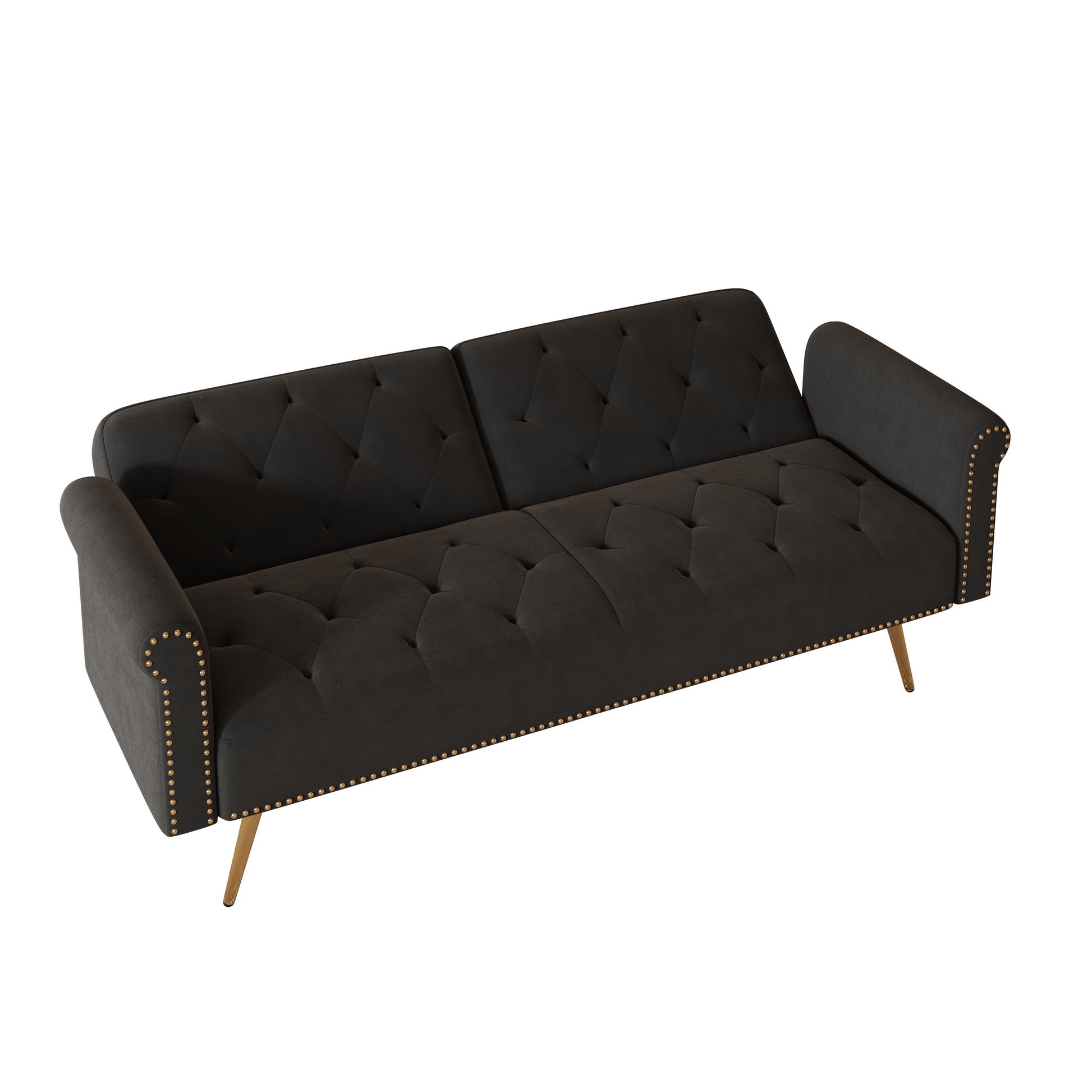 69.7 Inch Black Velvet Nail Head Sofa Bed With Throw Pillow Black Velvet 2 Seat