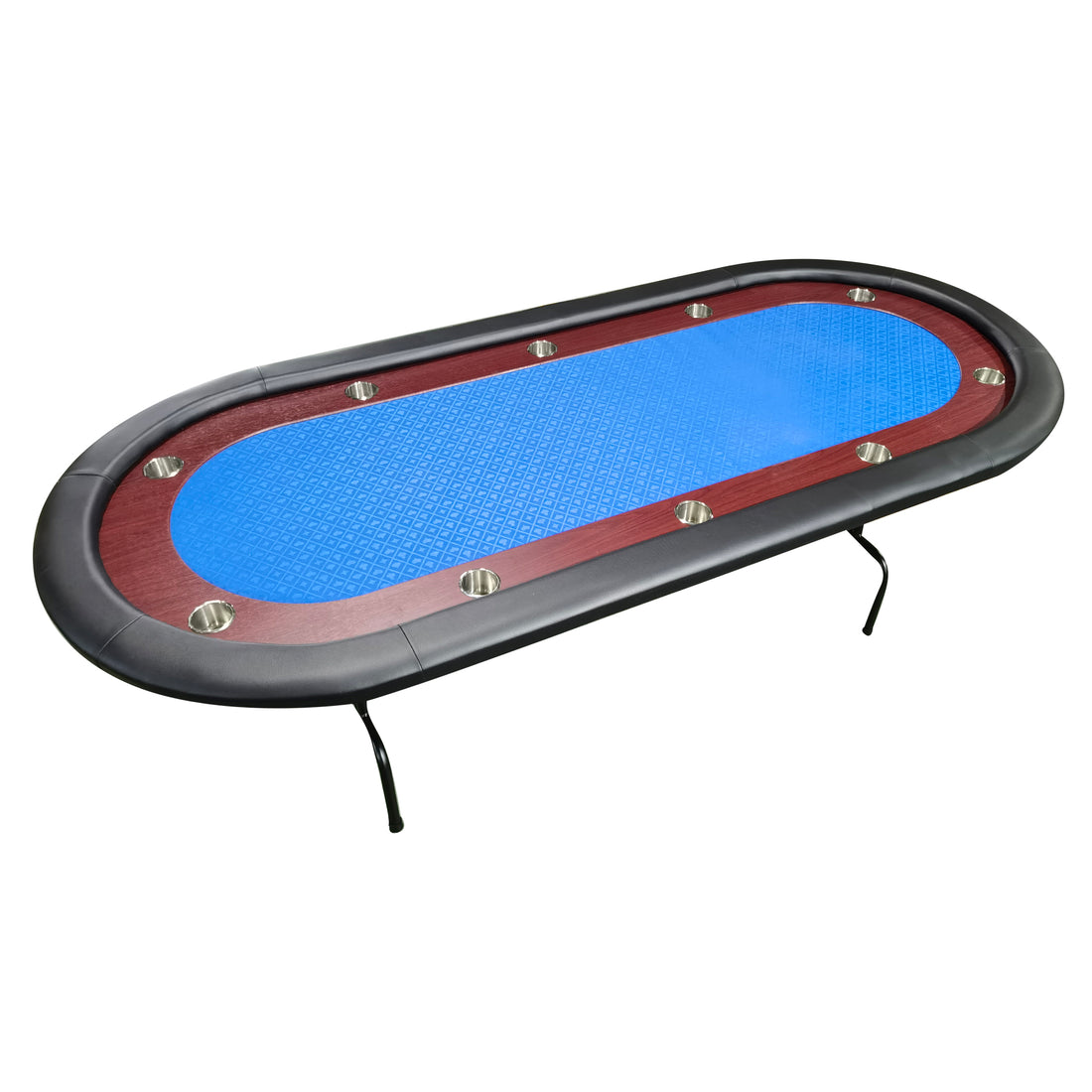 96" Light Series Folding Wooden Racetrack Blue Felt Foldable Poker Table Blue Modern Metal & Wood