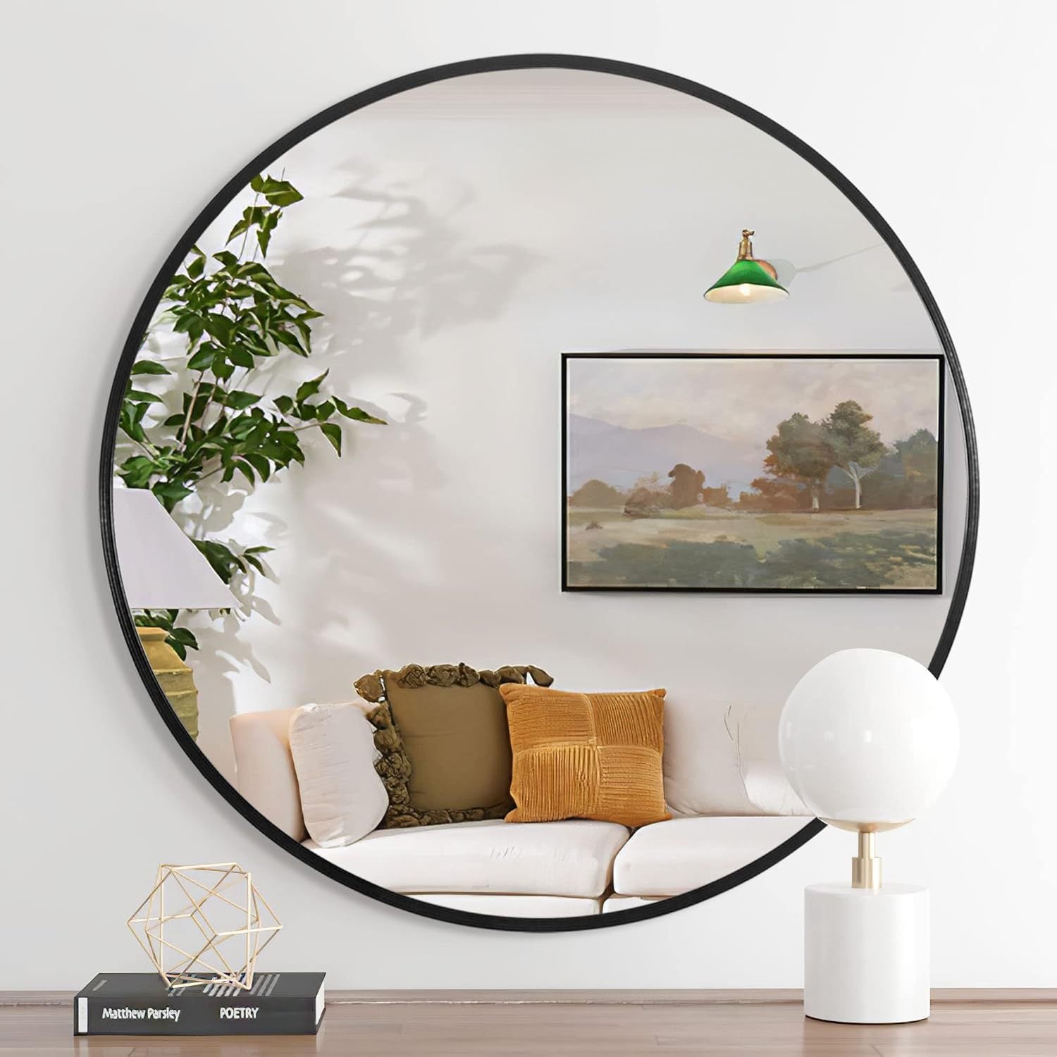 Black 32 IN Metal Round mirror black-classic-modern-mdf+glass-aluminium