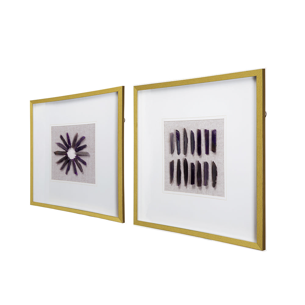 23.5 X 23.5" Grace Purple Agate Shadow Boxes Wall Art, Set Of 2 Multicolor Plastic