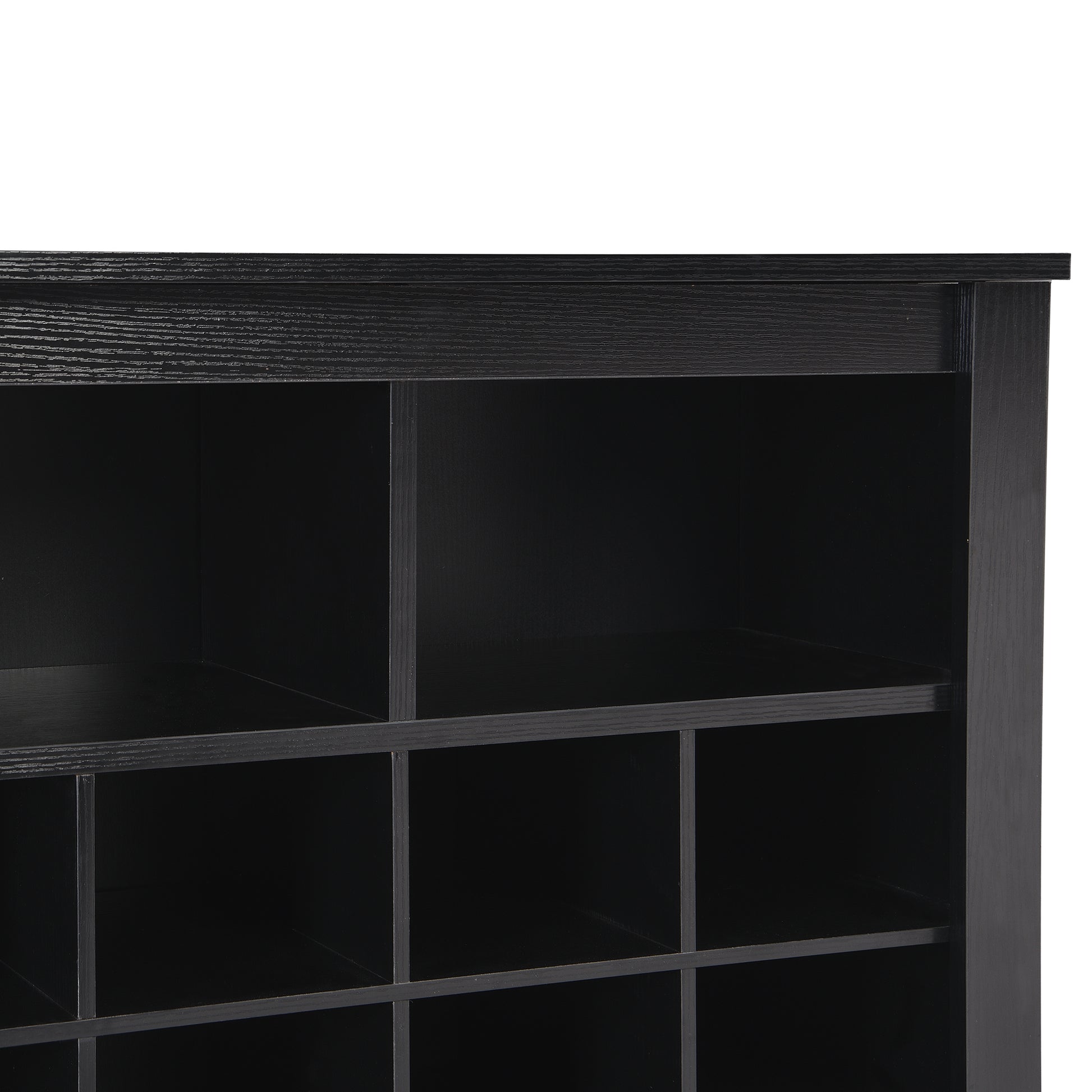 Sleek Design 24 Shoe Cubby Console, Modern Shoe Cabinet With Curved Base, Versatile Sideboard With High Quality For Hallway, Bedroom, Living Room, Black Freestanding Black Primary Living Space Particle Board