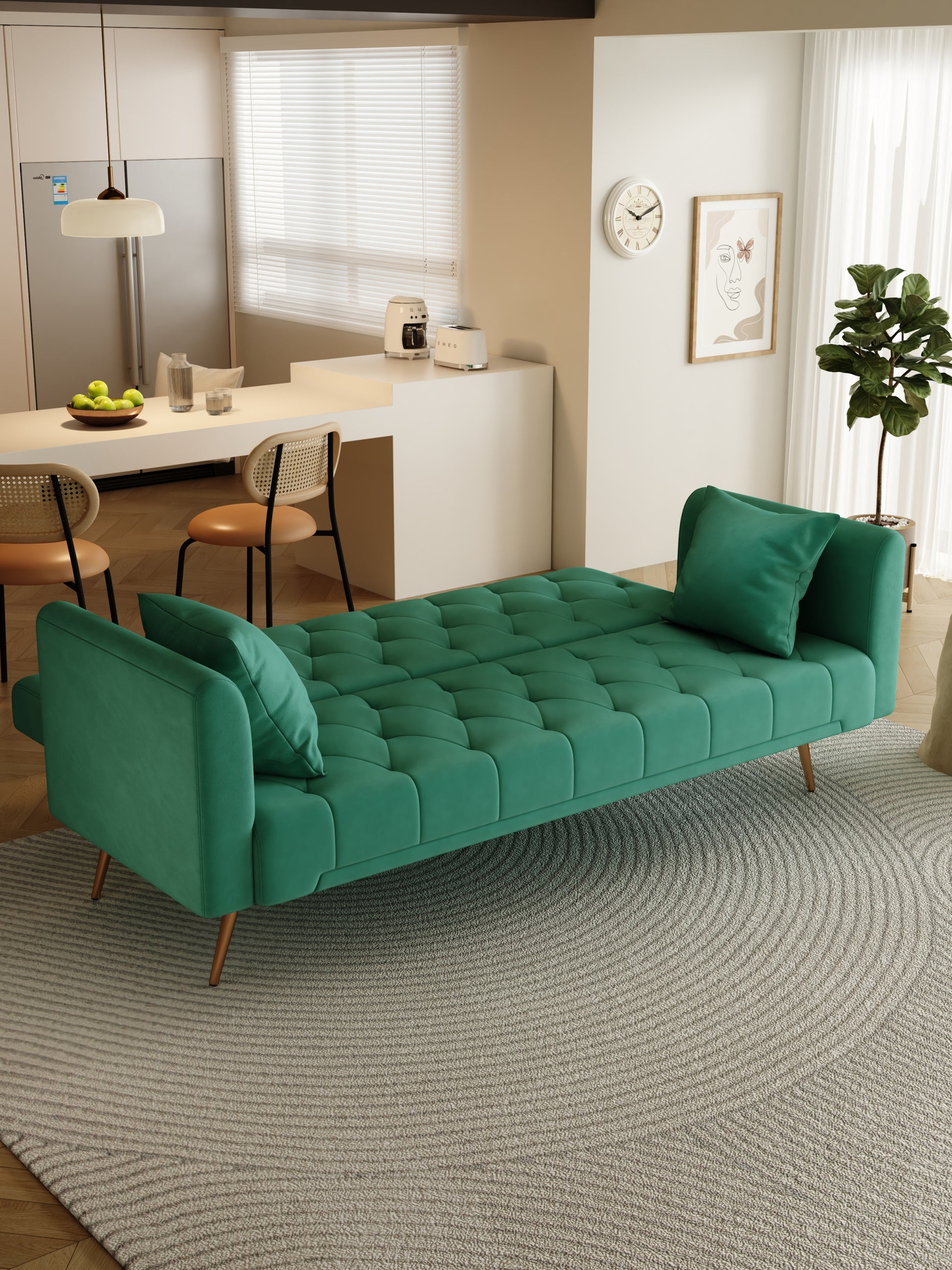 71 Inch Convertibleseat Sofa, American Retro Green Velvet, Suitable For Small Living Room, Bedroom, Office Green Velvet 2 Seat