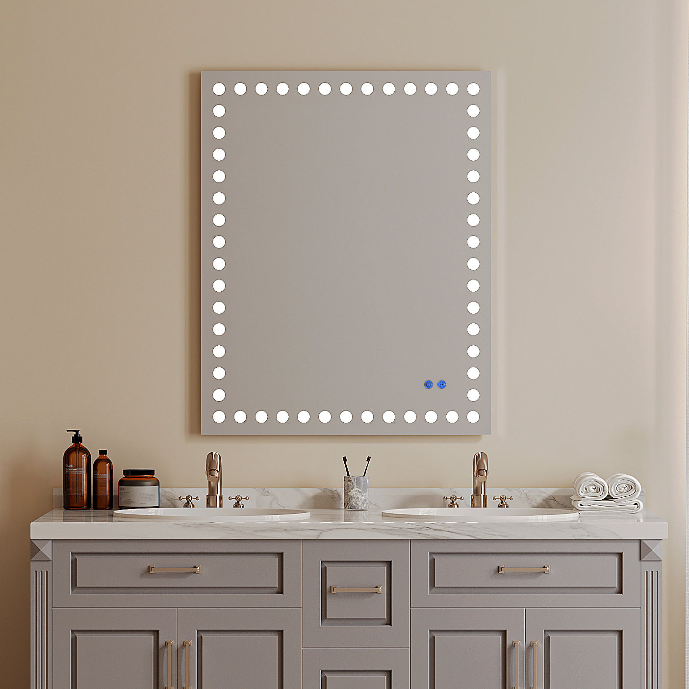 40X32 Inch Led Lit Bathroom Mirror, Wall Mounted Anti white-glass