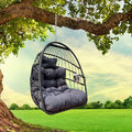 Swing Hammock Egg Basket Chairs Without Stand Indoor Outdoor, Uv Resistant Cushion Hanging Chair, Foldable Frame 350Lbs Capacity Ceiling Hammock Chair For Patio Porch Backyard Balcony Black Metal