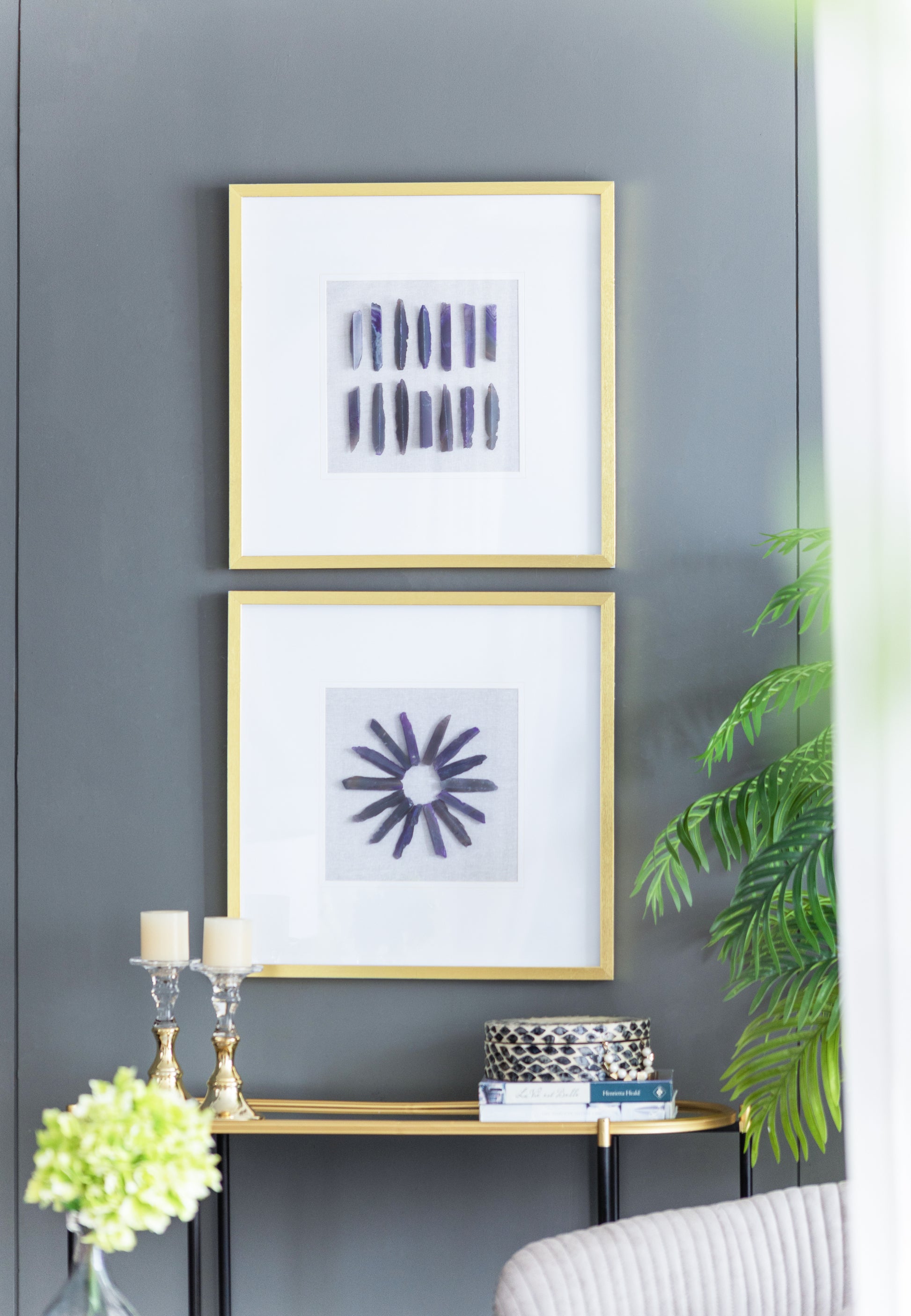 23.5 X 23.5" Grace Purple Agate Shadow Boxes Wall Art, Set Of 2 Multicolor Plastic