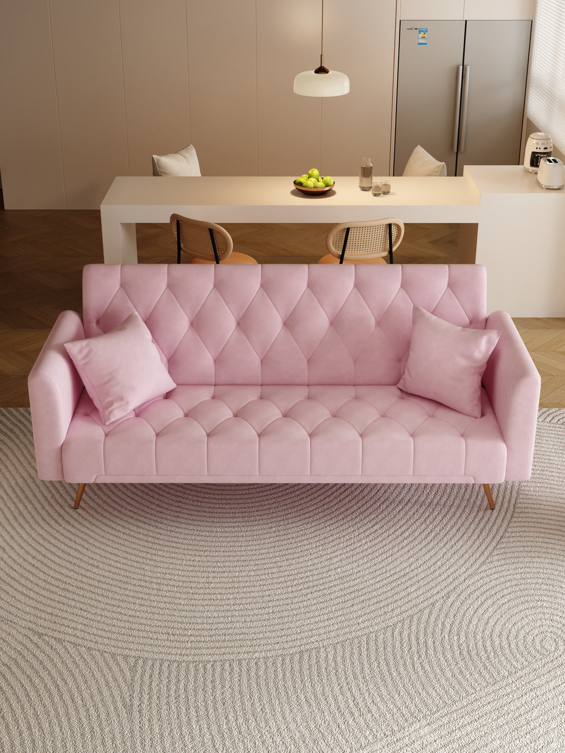 71 Inch Convertibleseat Sofa, American Retro Pink Velvet, Suitable For Small Living Room, Bedroom, Office Pink Velvet 2 Seat