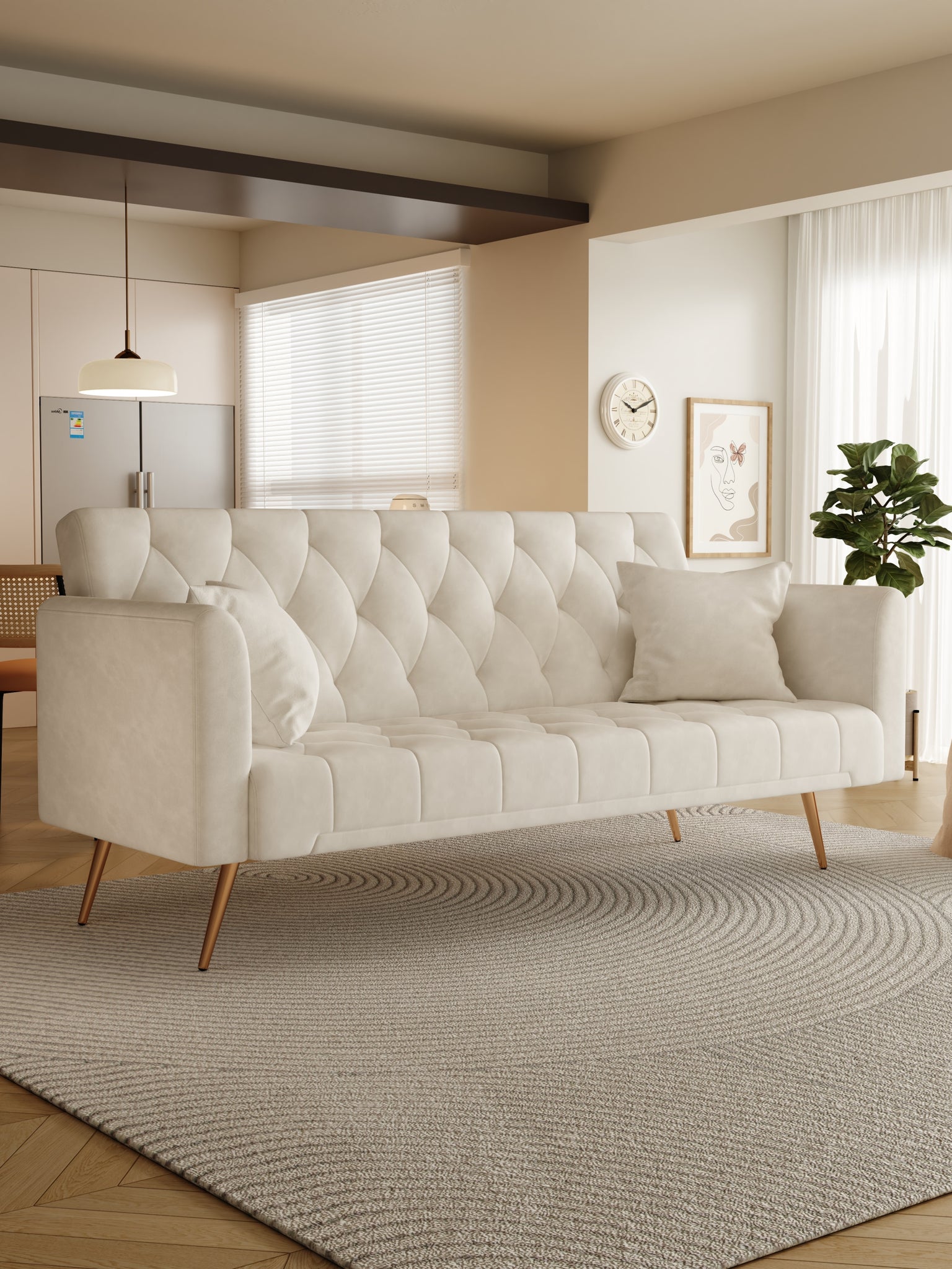 71" Convertible Double Folding Living Room Sofa Bed beige-velvet