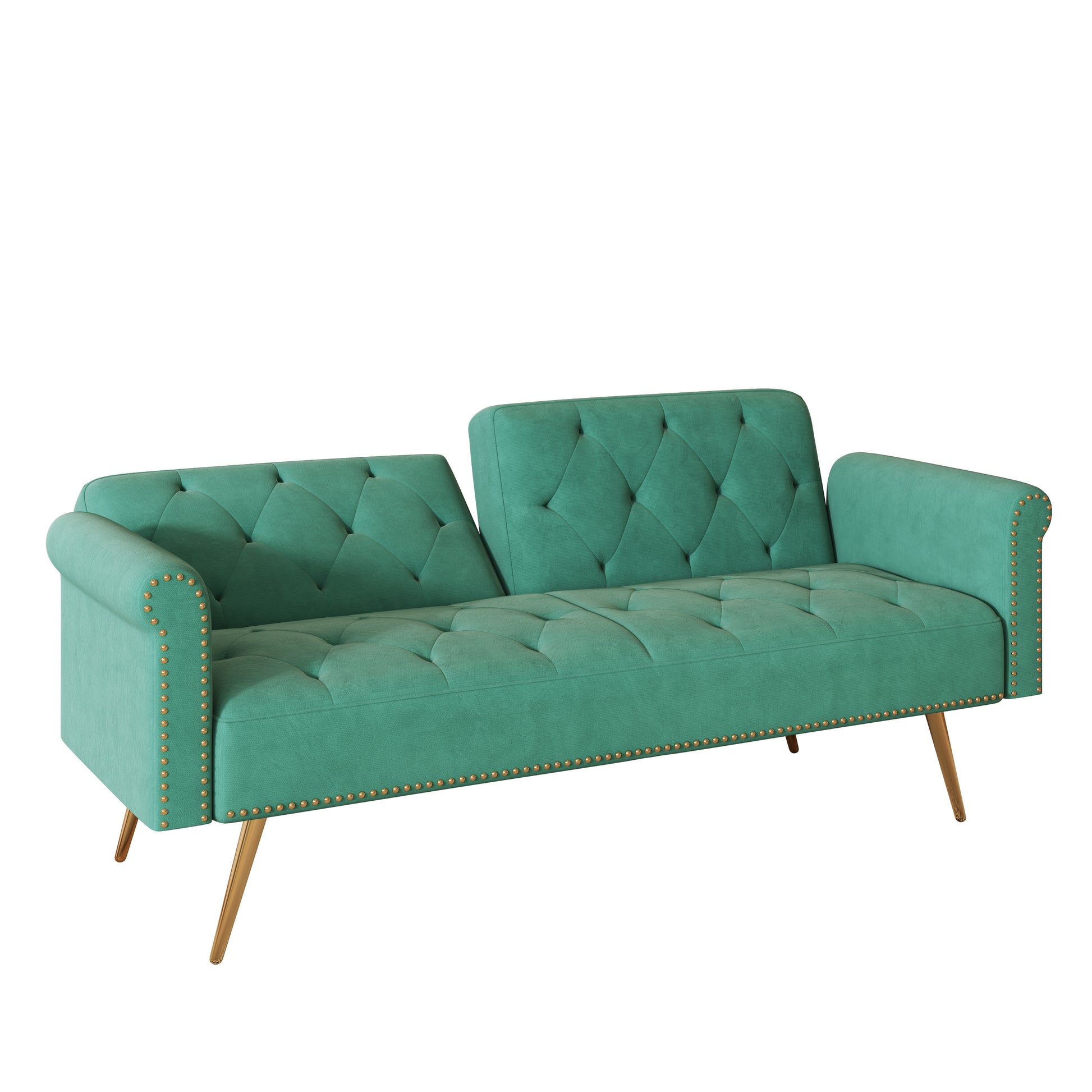 69.7 "Green Velvet Nail Head Sofa Bed With Throw Pillow Green Velvet 2 Seat