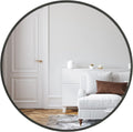 Black 32 IN Metal Round mirror black-classic-modern-mdf+glass-aluminium