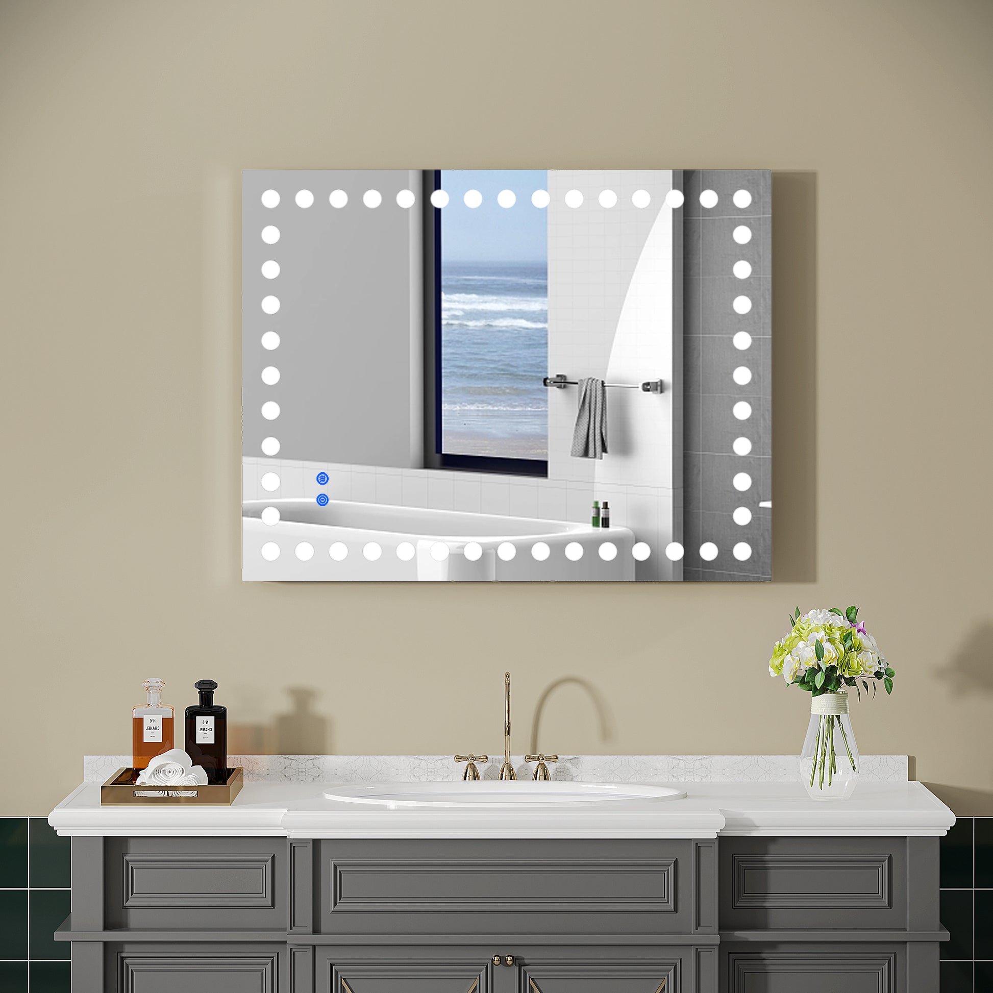 36 28 Inch Led Lit Bathroom Mirror, Wall Mounted Anti white-glass