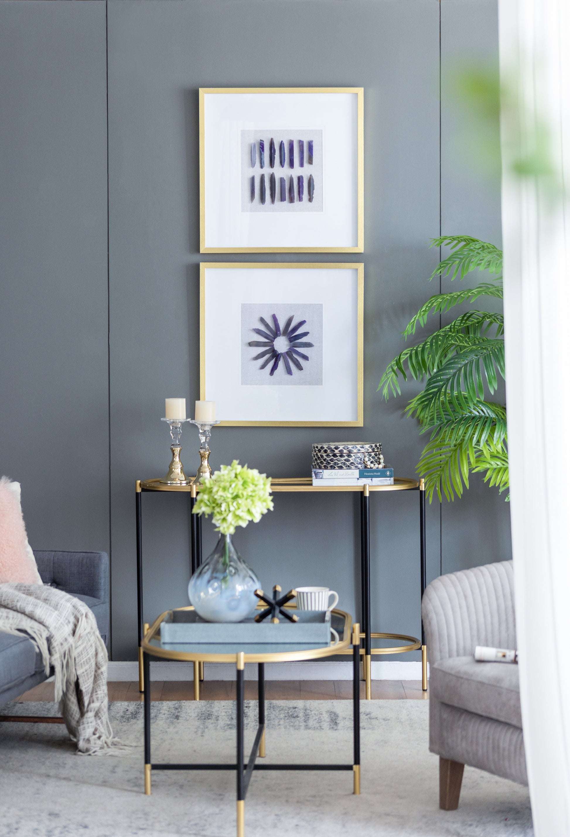 23.5 X 23.5" Grace Purple Agate Shadow Boxes Wall Art, Set Of 2 Multicolor Plastic