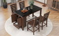 Counter Height 5 Piece Dining Table Set With Faux Marble Tabletop, Solid Wood Table Set With Storage Cabinet And Drawer, Dark Walnut Wood Dining Room Solid Wood Rubberwood Rectangular Sideboard Included Wood Walnut Ladder Back Seats 4 60 Inches Rustic 4