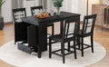 Counter Height 5 Piece Dining Table Set With Faux Marble Tabletop, Solid Wood Table Set With Storage Cabinet And Drawer, Black Wood Dining Room Solid Wood Rubberwood Rectangular Sideboard Included Wood Black Ladder Back Seats 4 60 Inches Rustic 4 Leg