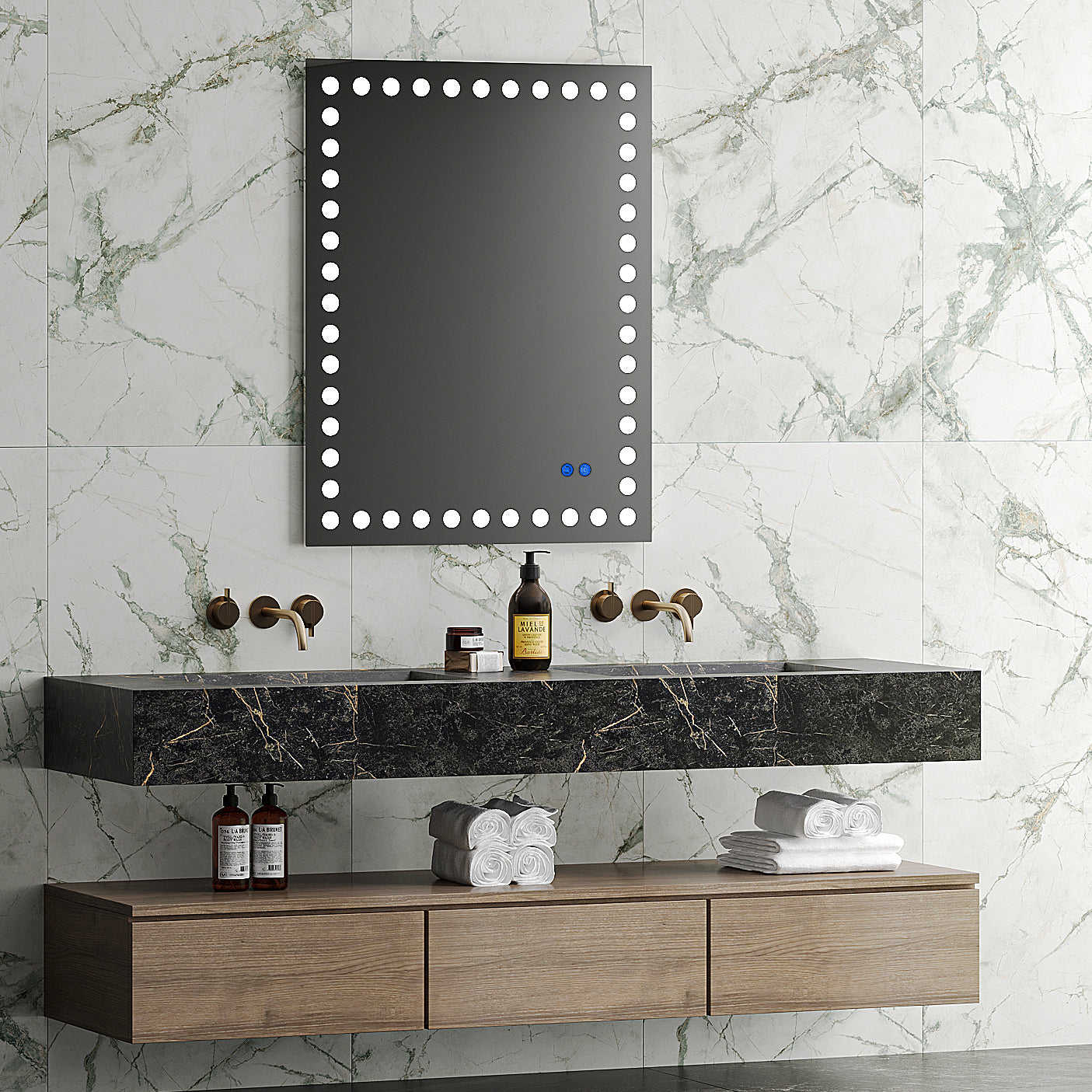 36 28 Inch Led Lit Bathroom Mirror, Wall Mounted Anti white-glass