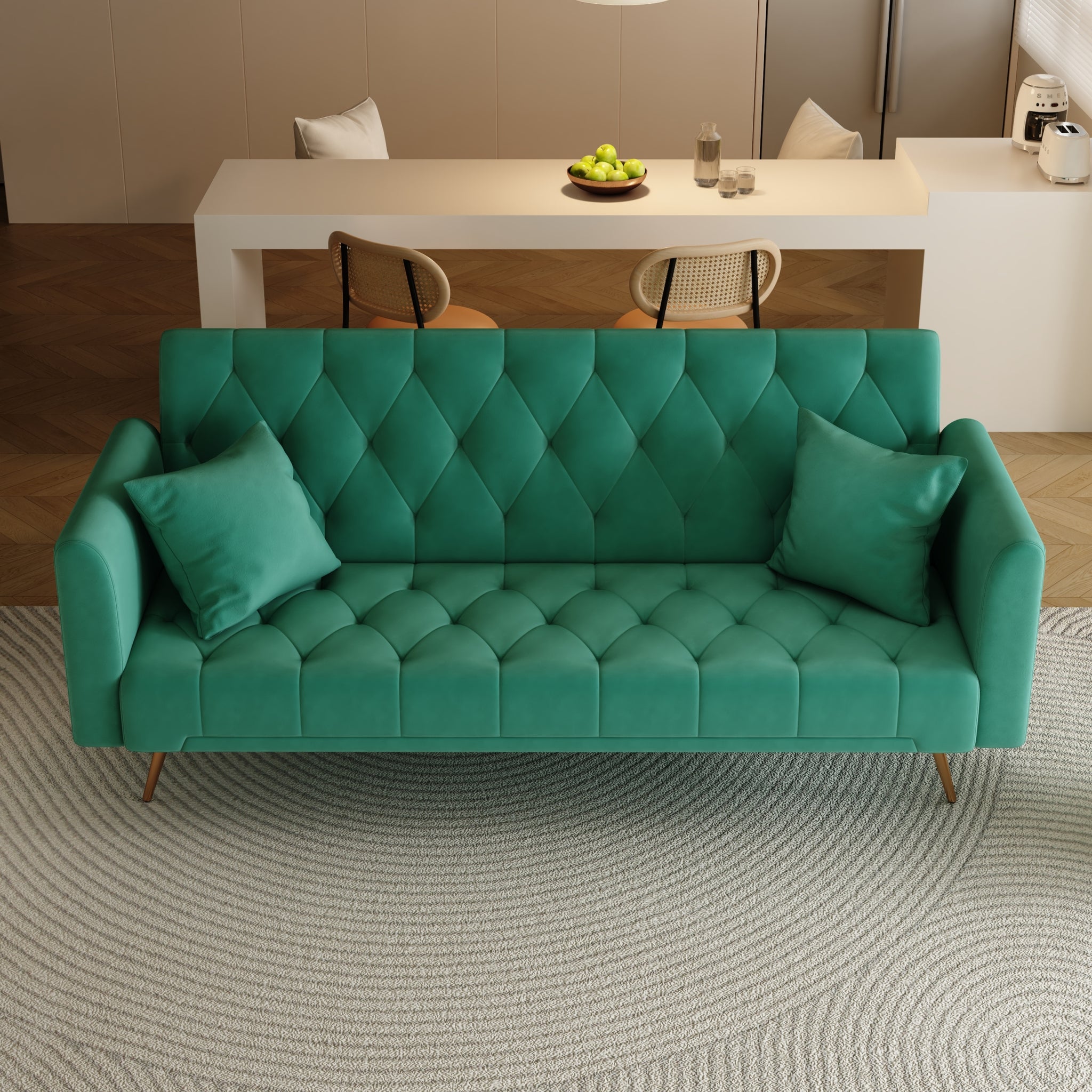 71 Inch Convertibleseat Sofa, American Retro Green Velvet, Suitable For Small Living Room, Bedroom, Office Green Velvet 2 Seat