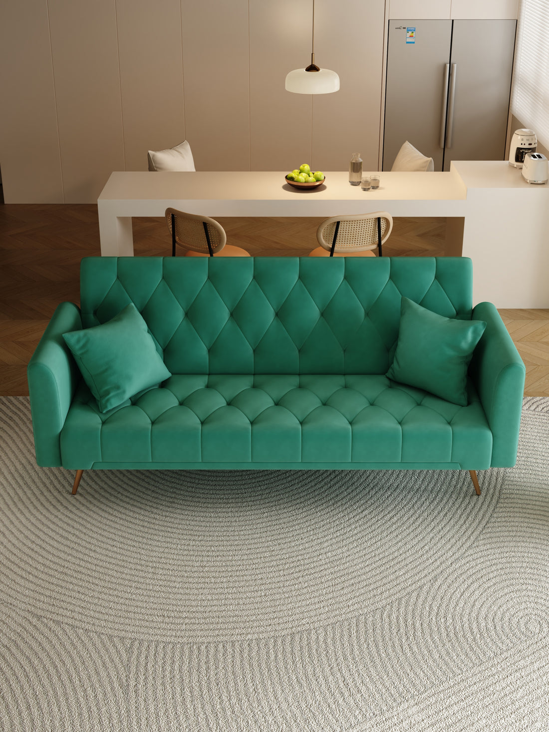 71 Inch Convertibleseat Sofa, American Retro Green Velvet, Suitable For Small Living Room, Bedroom, Office Green Velvet 2 Seat