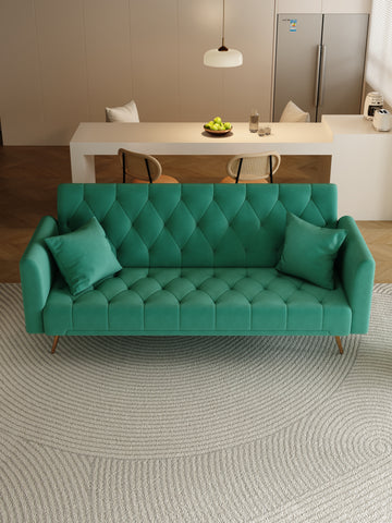 71 Inch Convertibleseat Sofa, American Retro Green Velvet, Suitable For Small Living Room, Bedroom, Office Green Velvet 2 Seat