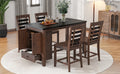 Counter Height 5 Piece Dining Table Set With Faux Marble Tabletop, Solid Wood Table Set With Storage Cabinet And Drawer, Dark Walnut Wood Dining Room Solid Wood Rubberwood Rectangular Sideboard Included Wood Walnut Ladder Back Seats 4 60 Inches Rustic 4