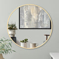 Gold 32 IN Metal Round mirror golden-classic-modern-mdf+glass-aluminium