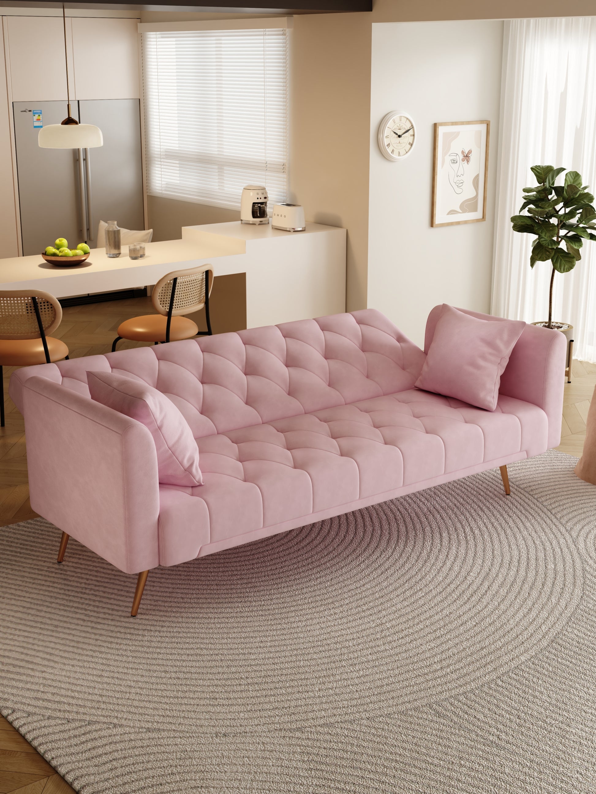 71" Convertible Double Folding Living Room Sofa Bed pink-velvet