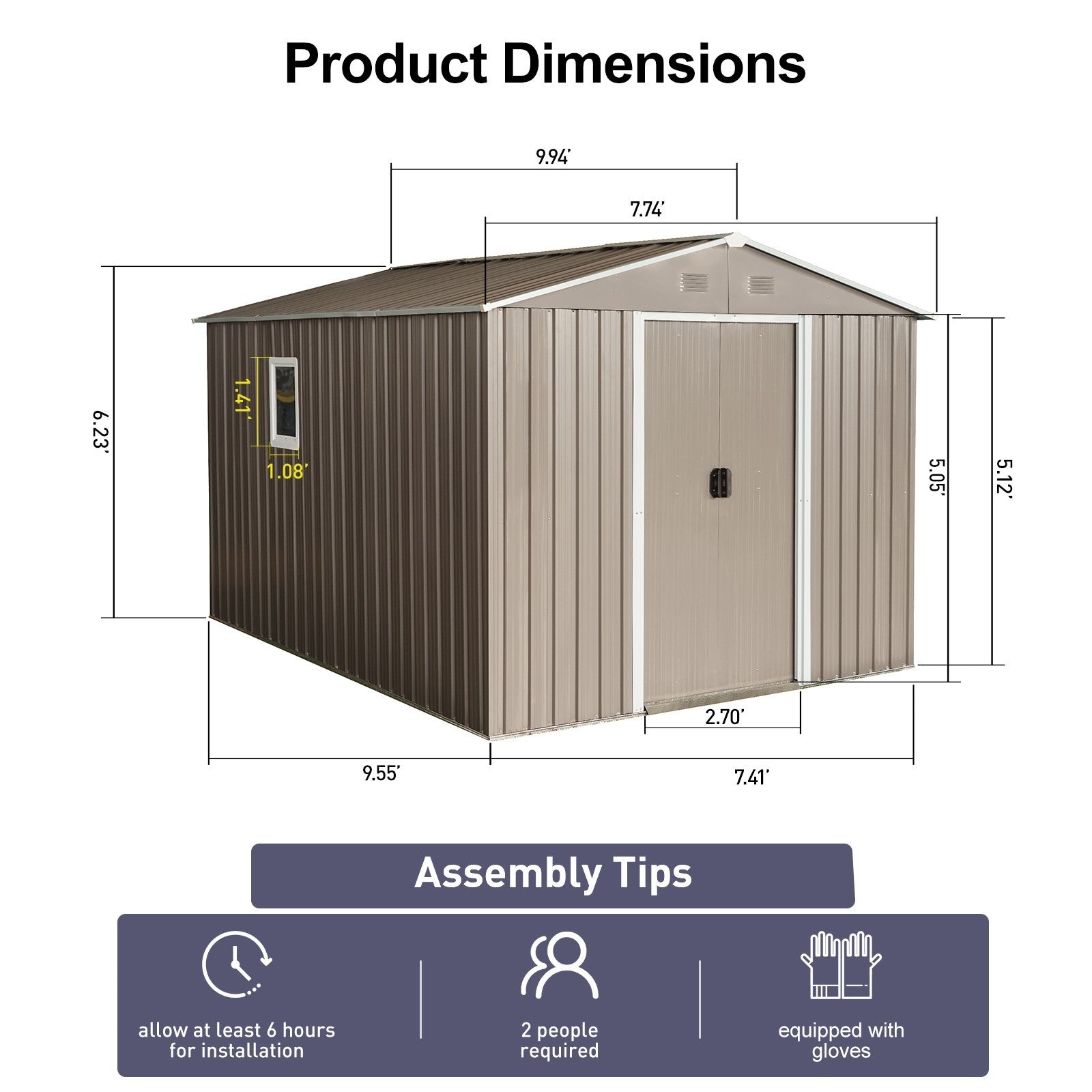 8Ft X 10Ft Outdoor Metal Storage Shed With Metal Floor Base,With Window,Grey W540S00017 Grey Iron